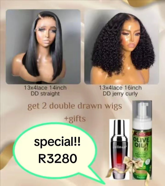 2 double drawn wigs+gift combo