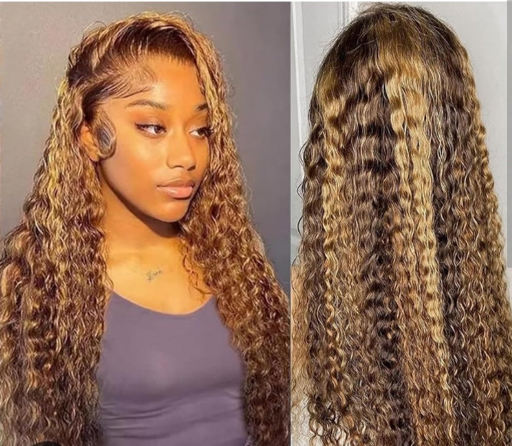 13x4 Double drawn frontal wig
water wave piano color